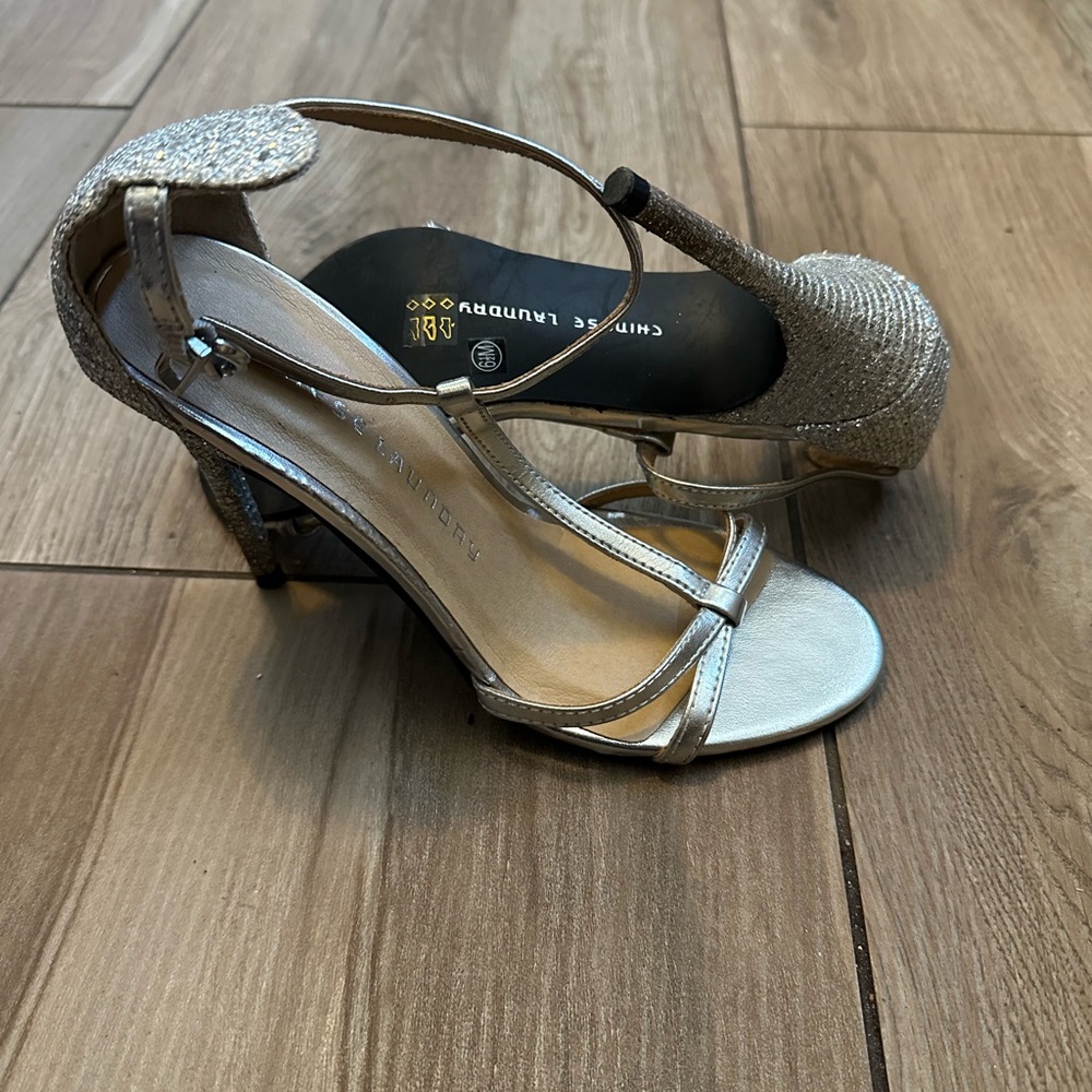 Chinese Laundry Silver Strappy Heels